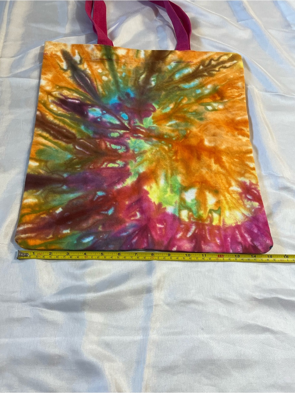 Tie-Dye Cotton Tote Bag with Pink Handles - Picture 3 of 4